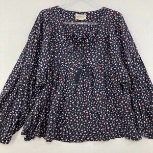 Denim & Supply Ralph Lauren Large Ditsy Floral Tie Front Puff Sleeve Blouse Boho